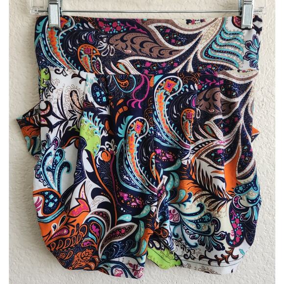 Shoshq Orange Multicolor Paisley Print Pull On Pleated Shorts S/M Lightweight - Picture 4 of 6